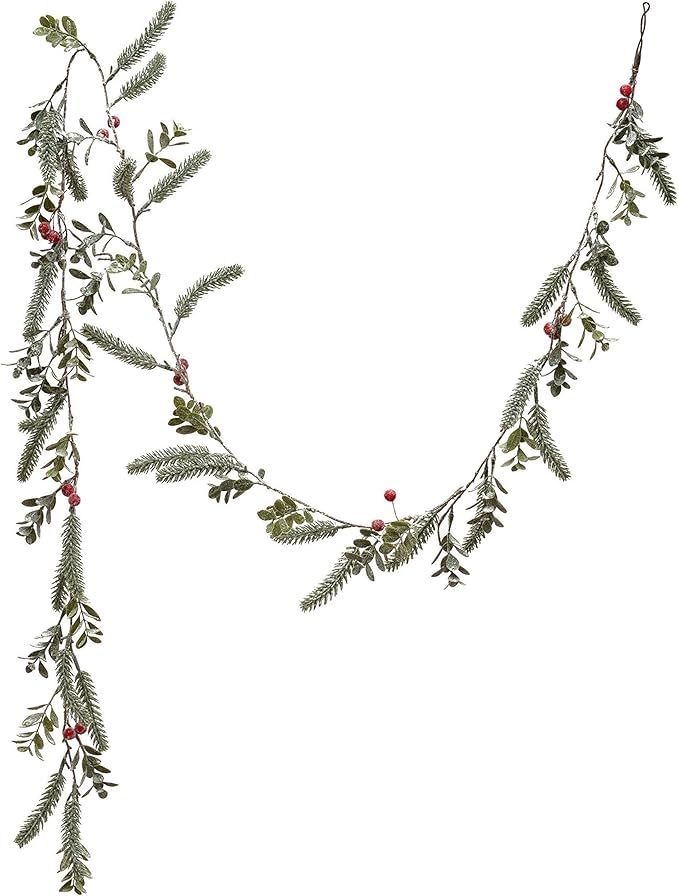 Creative Co-Op 72" L Faux Boxwood w/Red Berries Garlands, Multi | Amazon (US)