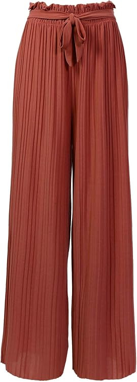 Design by Olivia Women's Ribbon Tie Chiffon Loose Pleated Wide Leg Palazzo Pants | Amazon (US)