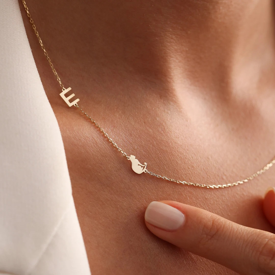 Cat Necklace, Personalized Cat Initial Necklace, Pet Memorial Jewelry, Necklace With Cat Symbol, ... | Etsy (US)