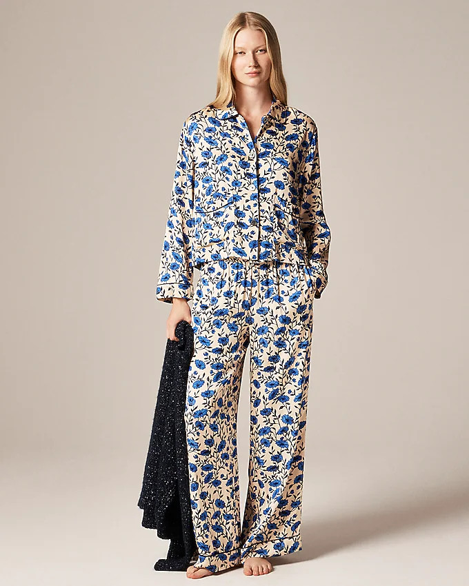 Soft-shine long-sleeve pajama pant set in floral print | J. Crew US