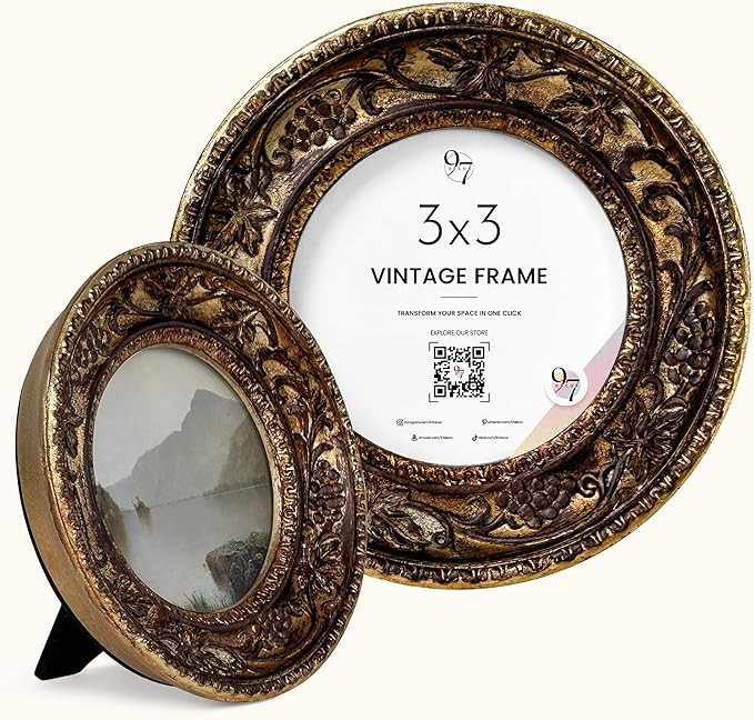 97 Decor Vintage Round Picture Frames 3 X 3 - Bronze Circle 3x3 Frame, Small Circular 3x3 Picture... | Amazon (US)