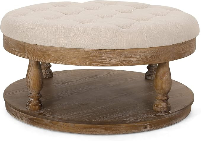 Christopher Knight Home Francis Contemporary Fabric Round Ottoman, Beige and Weathered | Amazon (US)