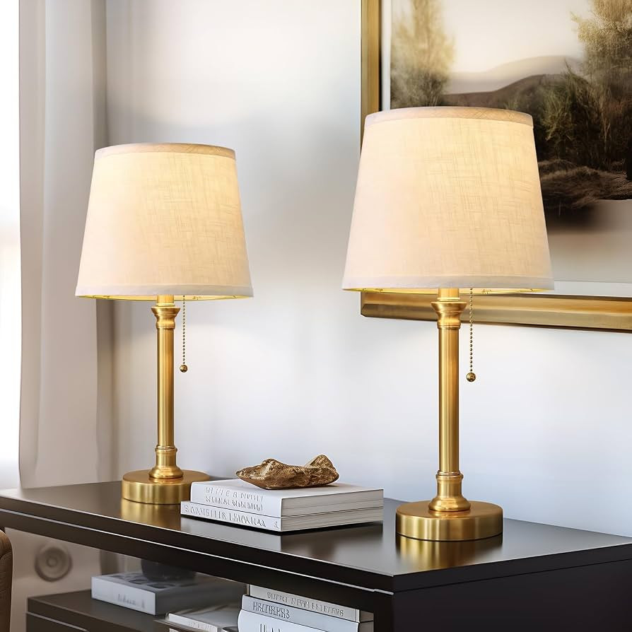 19.5\u201d Brass Gold Small Table Lamps Set of 2 for Living Room Bedroom     Pull Chain Switch Be... | Amazon (US)