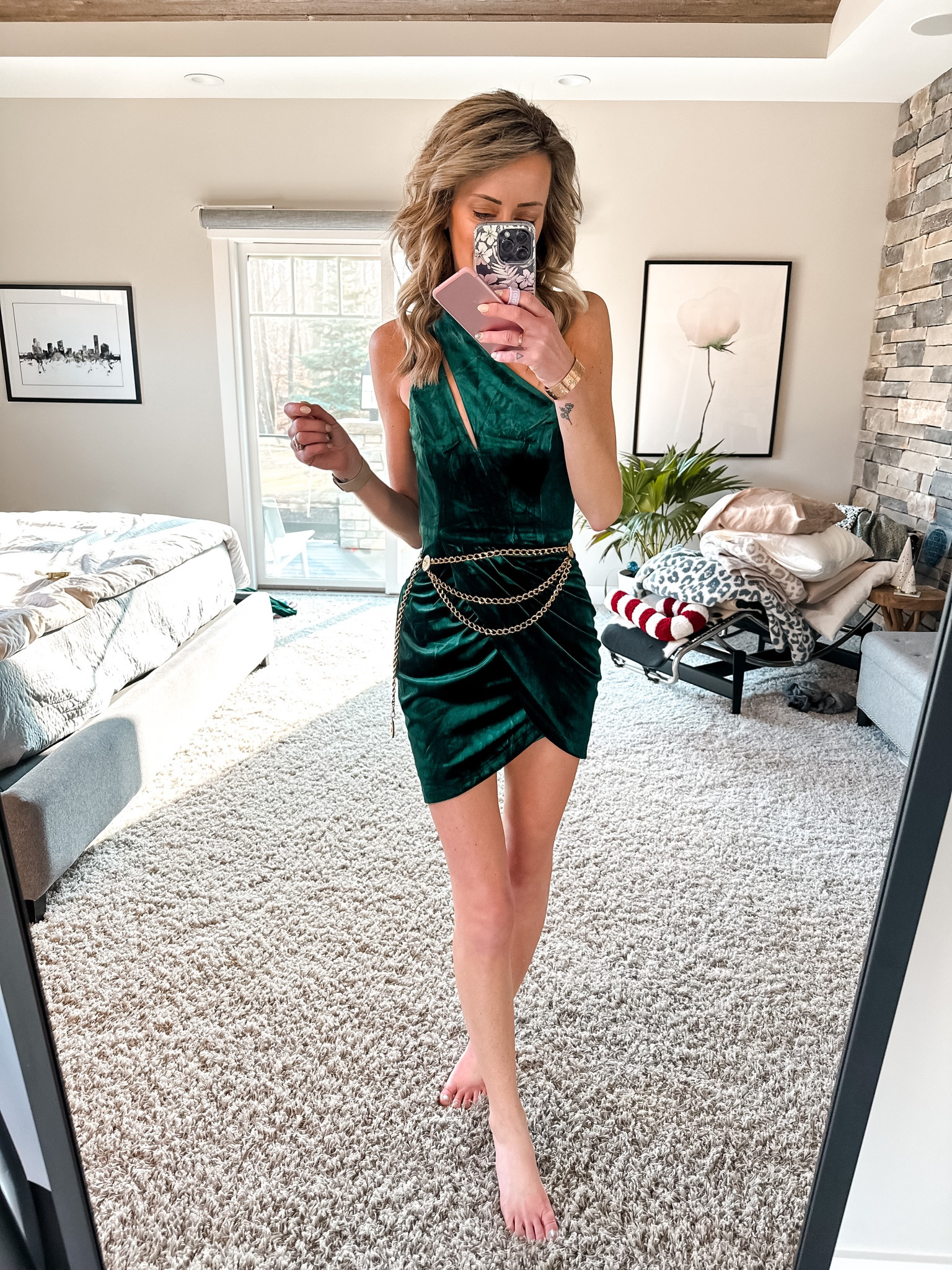 Green Dress with Gold Belt