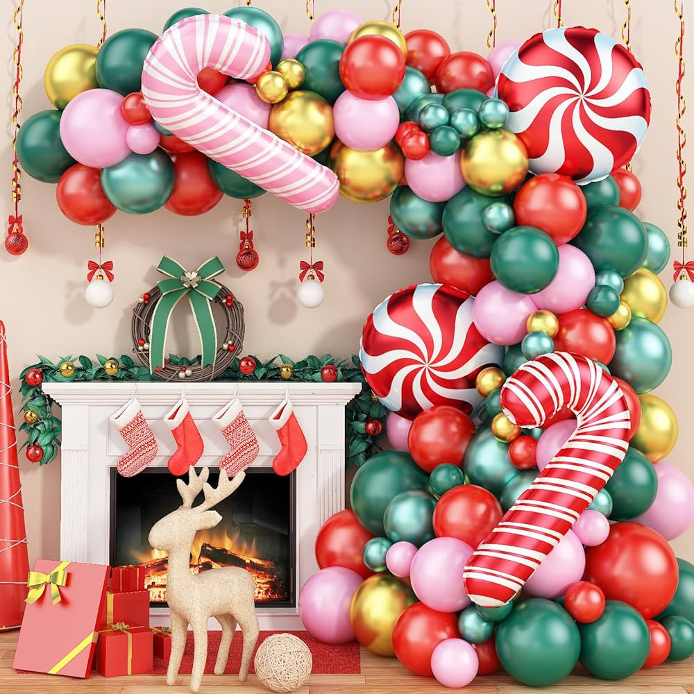 Amazon.com: Christmas Balloon Arch Kit, Green Pink Red Christmas Balloon Garland Arch Kit with Me... | Amazon (US)