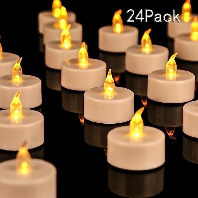 JUNPEI 24Pack Battery Tea Lights - LED Tea Lights Realistic and Bright Flickering Holiday Gift Op... | Amazon (US)