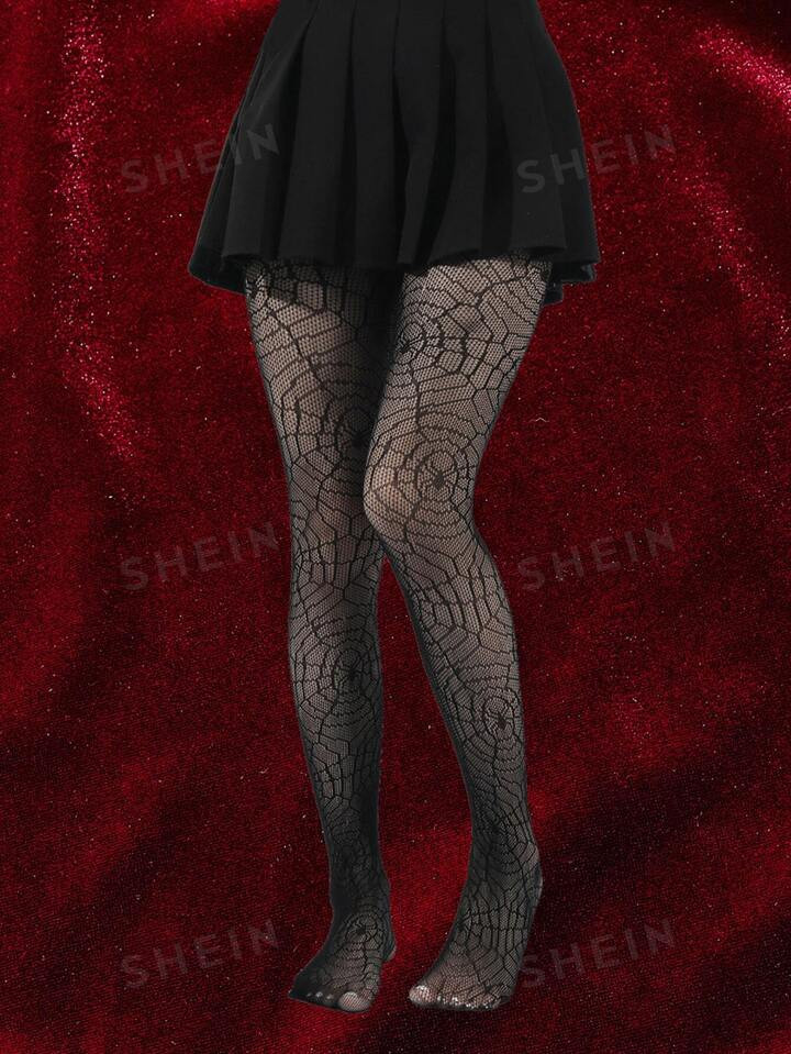 ROMWE Goth Spider Web Pattern Fishnet Tights | SHEIN