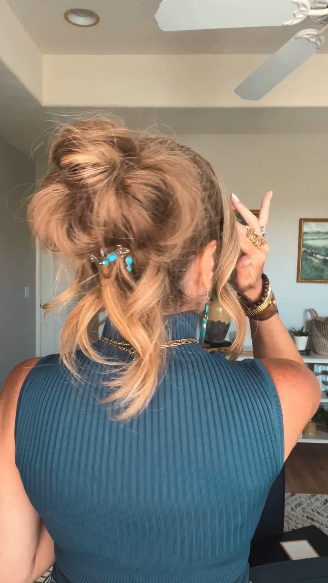 Easy hair and how to! 

Ponytail 
Twist it and push it up
Add claw clip
Pull and add texture/volune 
Secure loose ends (but keep it messy) 

I’ve added even I use 

Xo,
Jill

#LTKBeauty #LTKmorningroutine