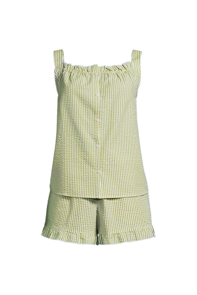 Women's Plus Size Seersucker 2 Piece Pajama Set - Tank and Shorts - Lands' End - Green - 2X | Lands' End (US)