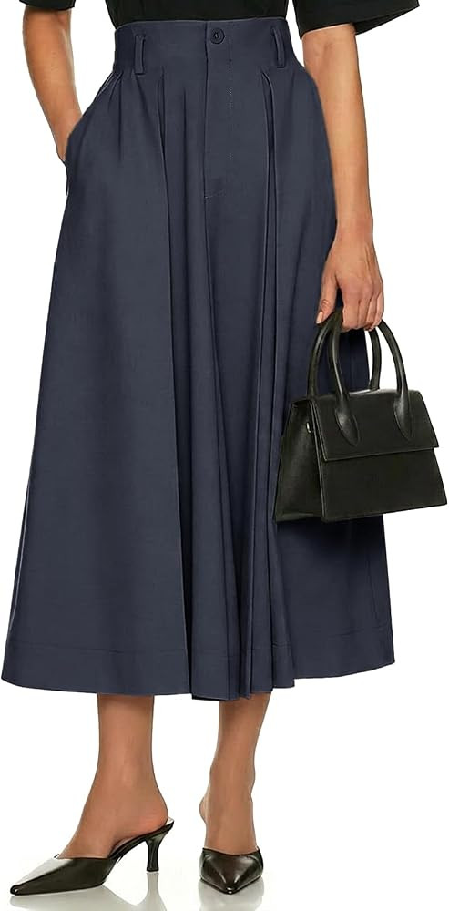 Cicy Bell Women Pleated Midi Skirt Casual Dressy High Waisted A-Line Skirt | Amazon (US)