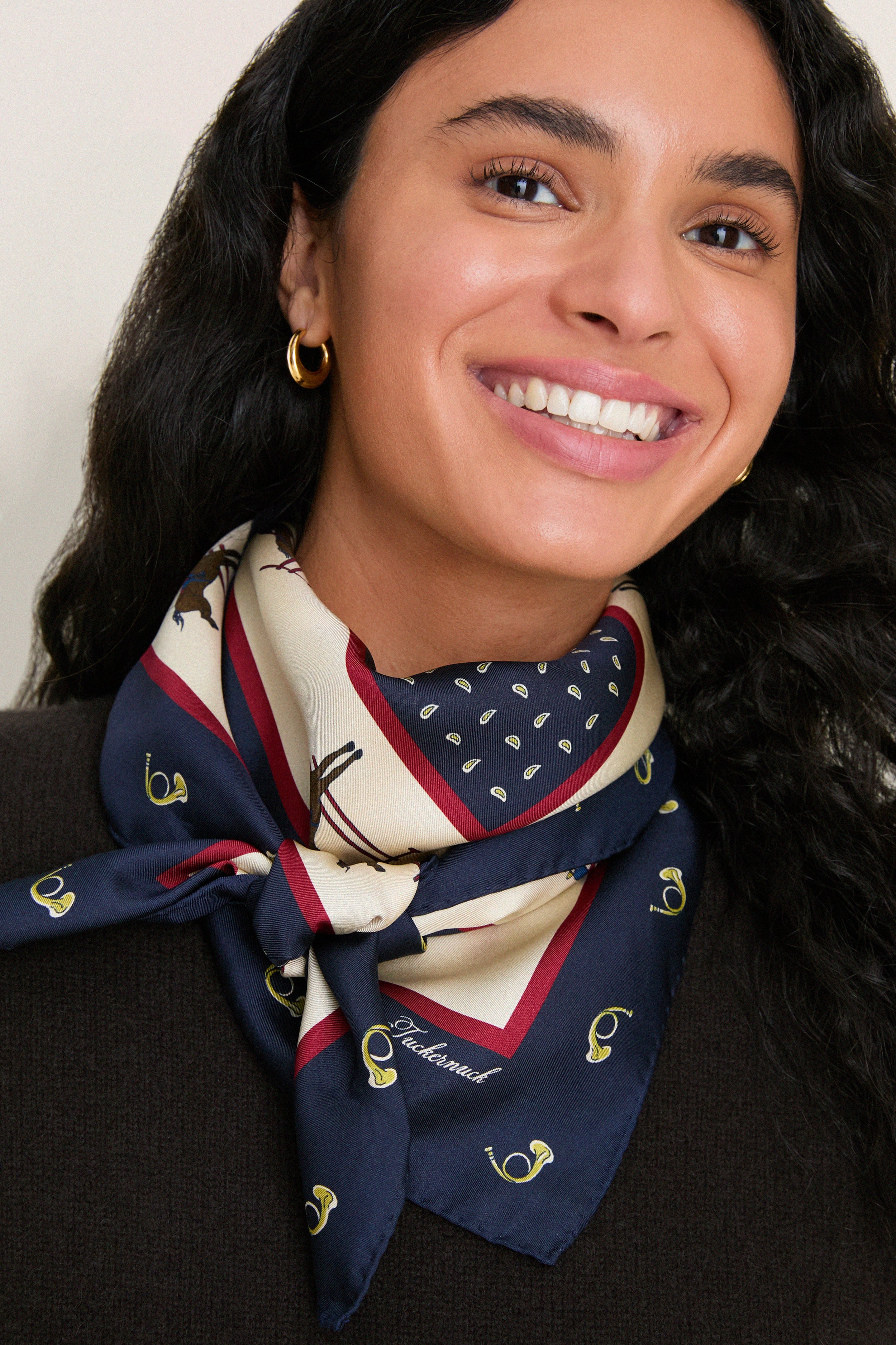 Navy Equestrian Medium Silk Scarf | Tuckernuck (US)