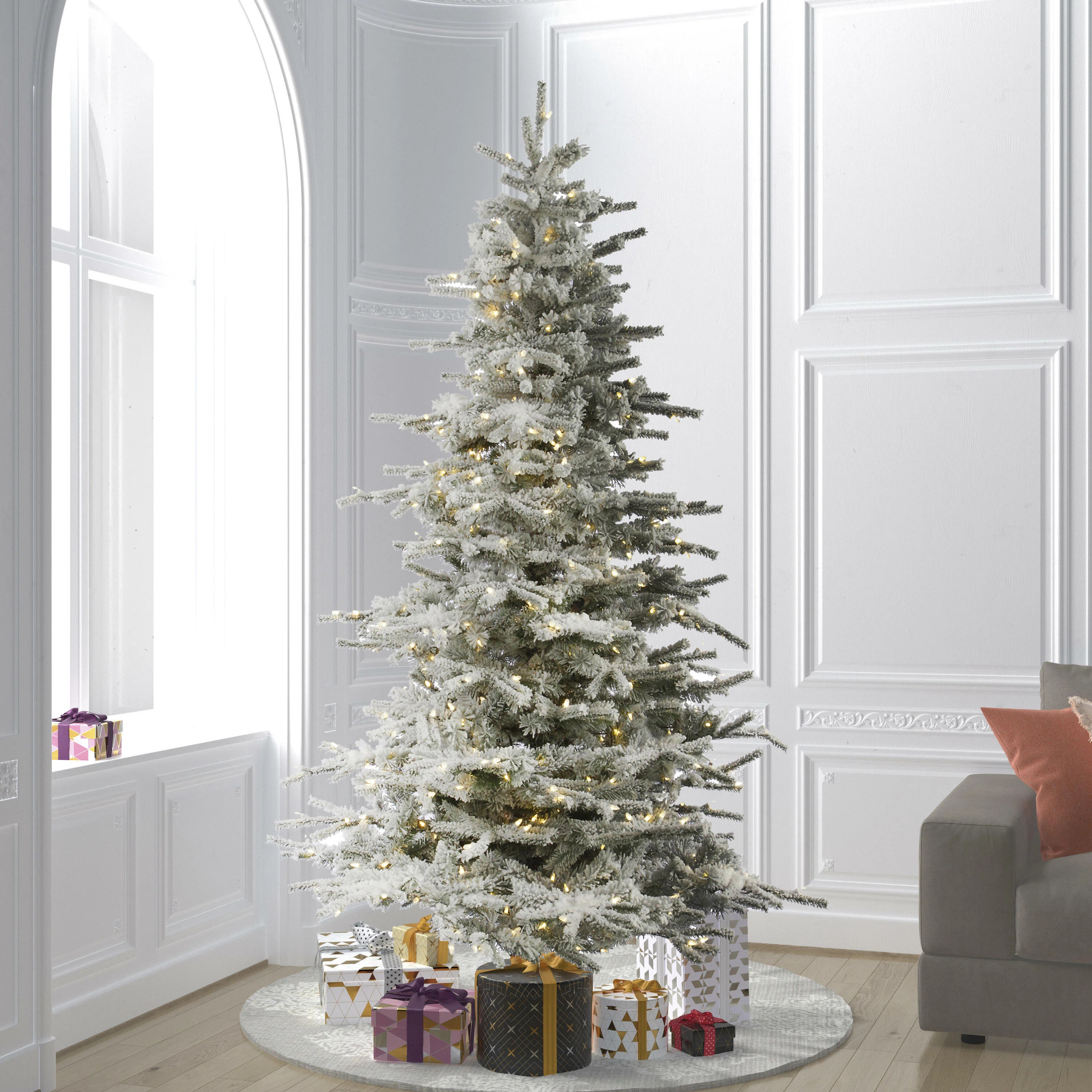 Sierra Flocked 12' White Fir Artificial Christmas Tree with 1850 LED White Lights with Stand | Wayfair North America