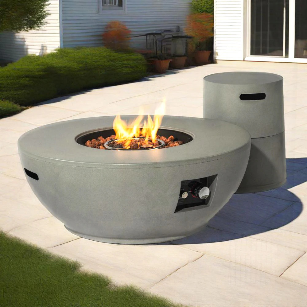 SunJet 36 Inch Round Propane Fire Pit Table 2 Pieces 50000 BTU Grey Steel with Tank Holder for Outdoor Patio Deck Garden Backyard one_size | Lowe's