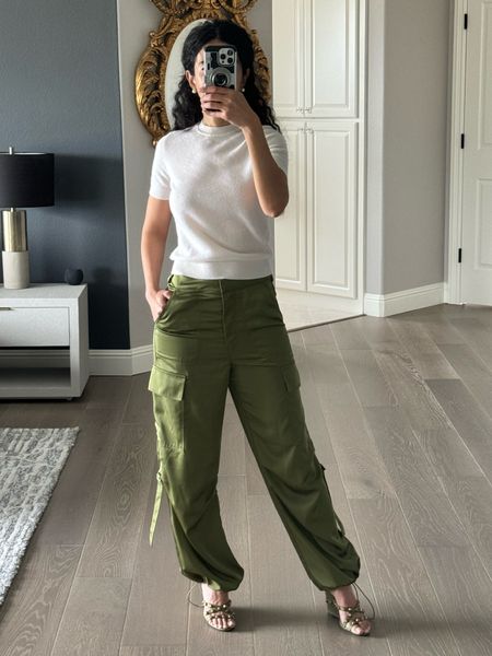 Absolutely in love with these silky cargo pants. You can dress them up or dress them down. They are so comfortable and great for spring and summer. This green color is lovely. I am wearing an XS. They run a bit big. 

#LTKGala #LTKU #LTKSpringSale