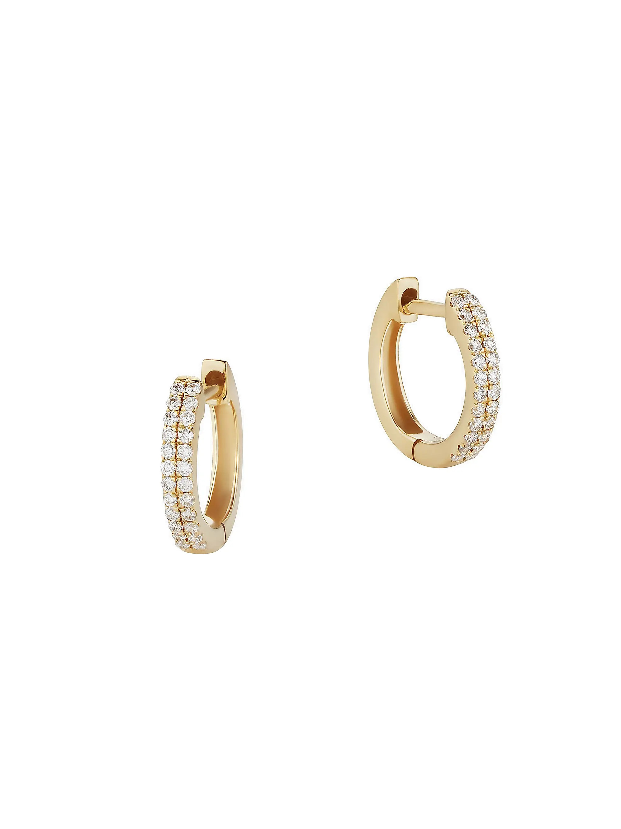 14K Yellow Gold Twin Row Diamond Mini Hoops | Saks Fifth Avenue