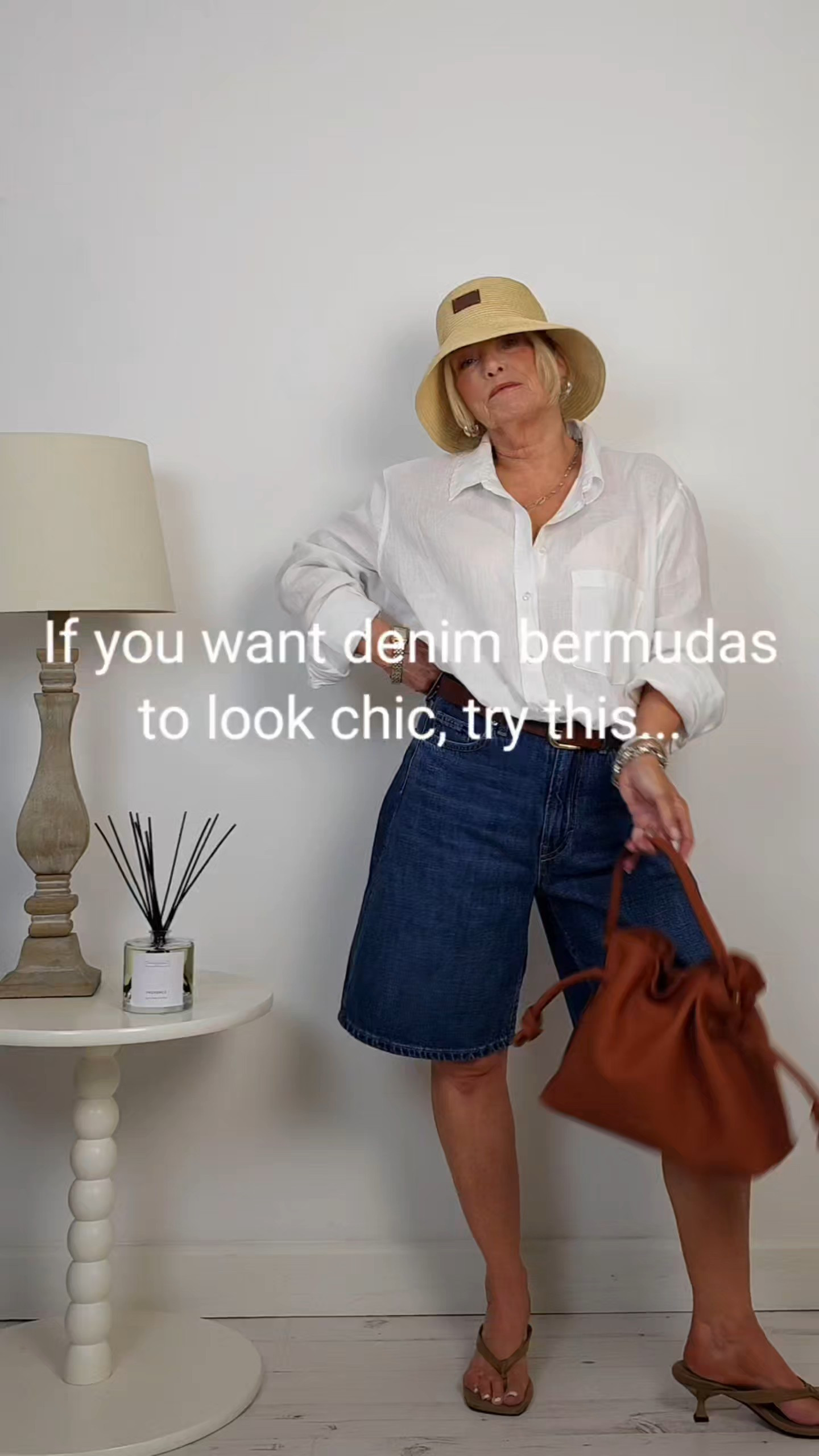 Denim bermudas and white linen shirt with tan accessories...chic summer outfit

#LTKuk #LTKsummer #LTKover50style