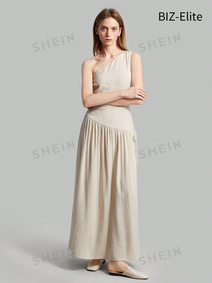 SHEIN BIZwear Women'S Casual Asymmetric Neck Solid Color Dress | SHEIN