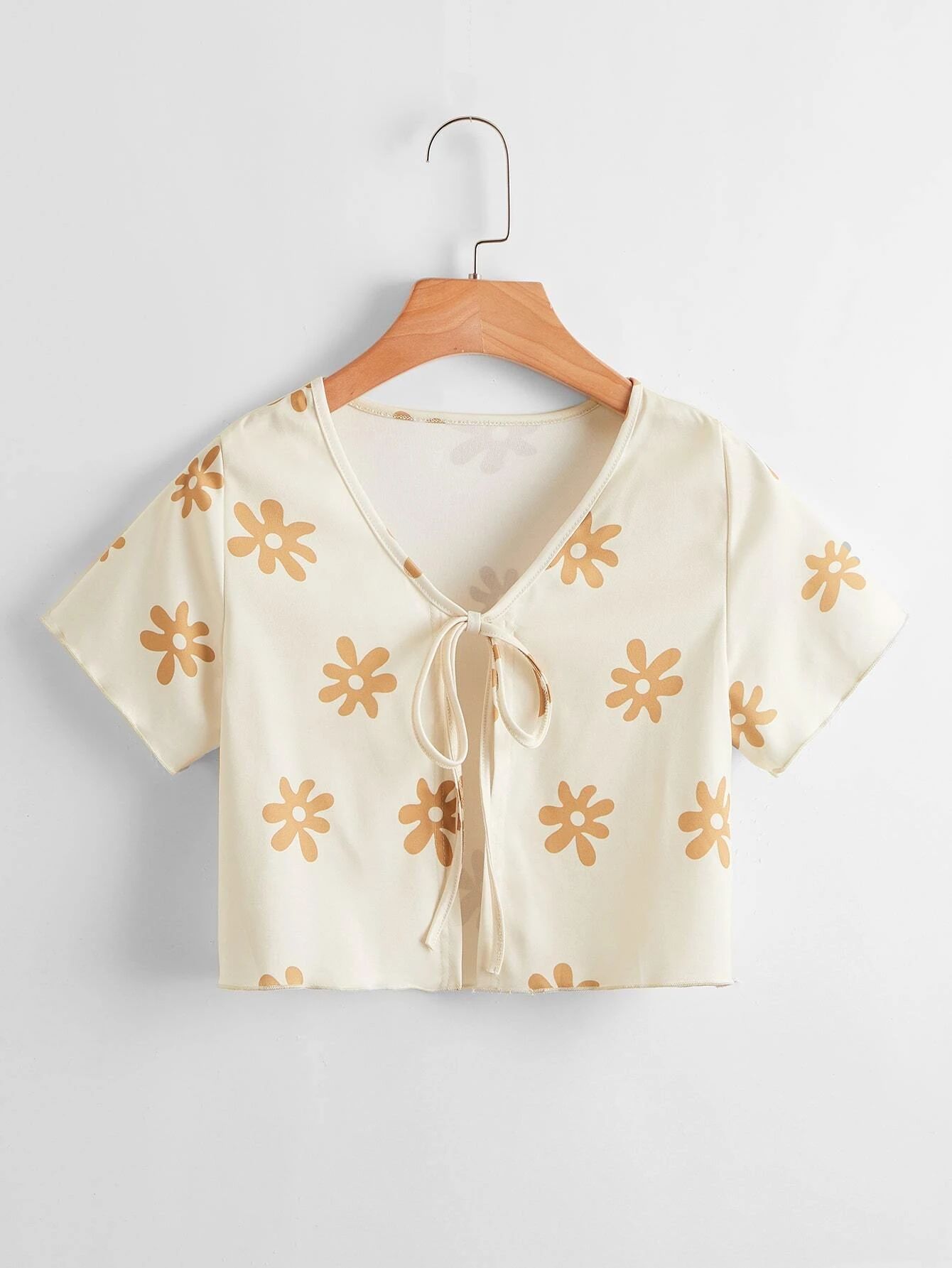 Floral Print Tie Front Top | ROMWE