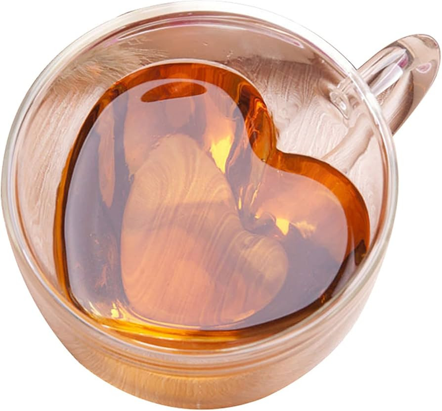 Heart Shaped Cup，Heat resistant creative double layer heart cup cup clear glass milk cup tea mi... | Amazon (US)
