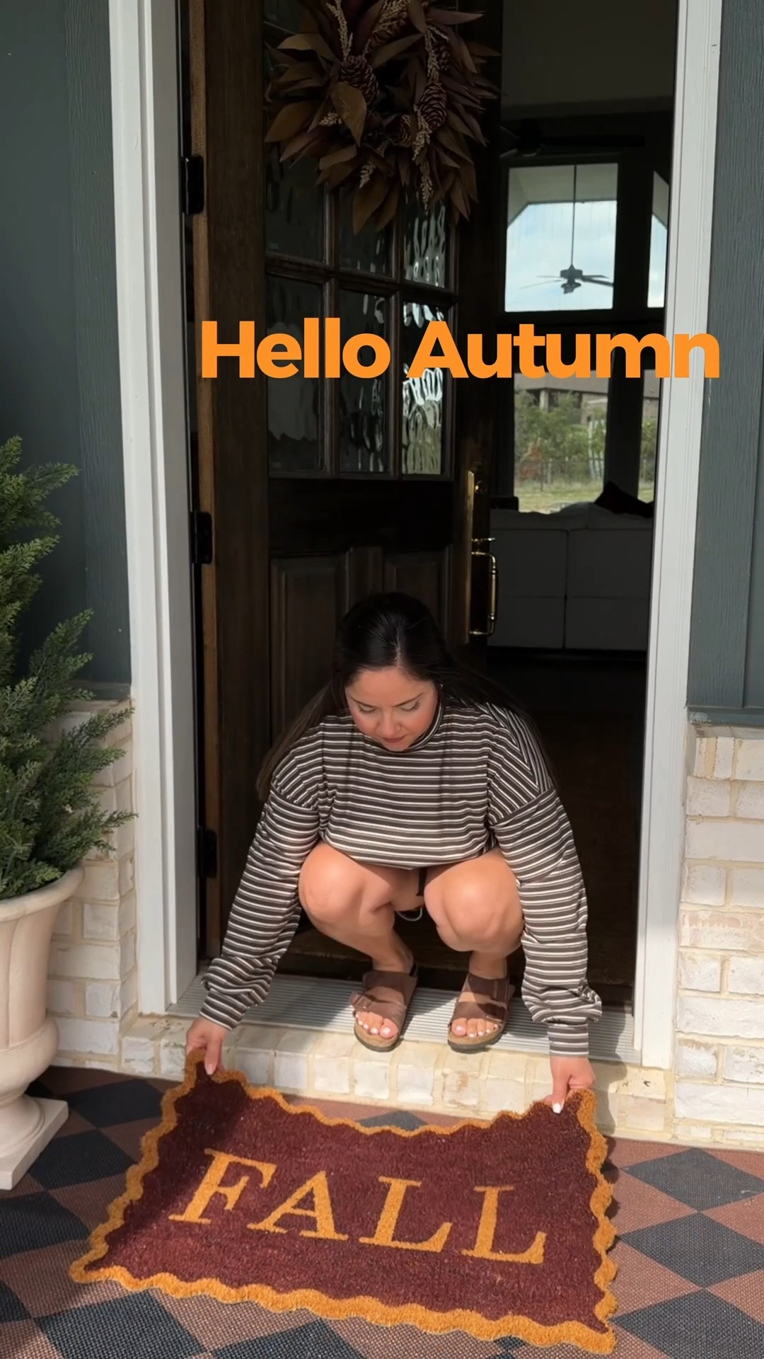 Porch, door mat, wood door, home decor, patio, rugs, fall decor, autumn decor,