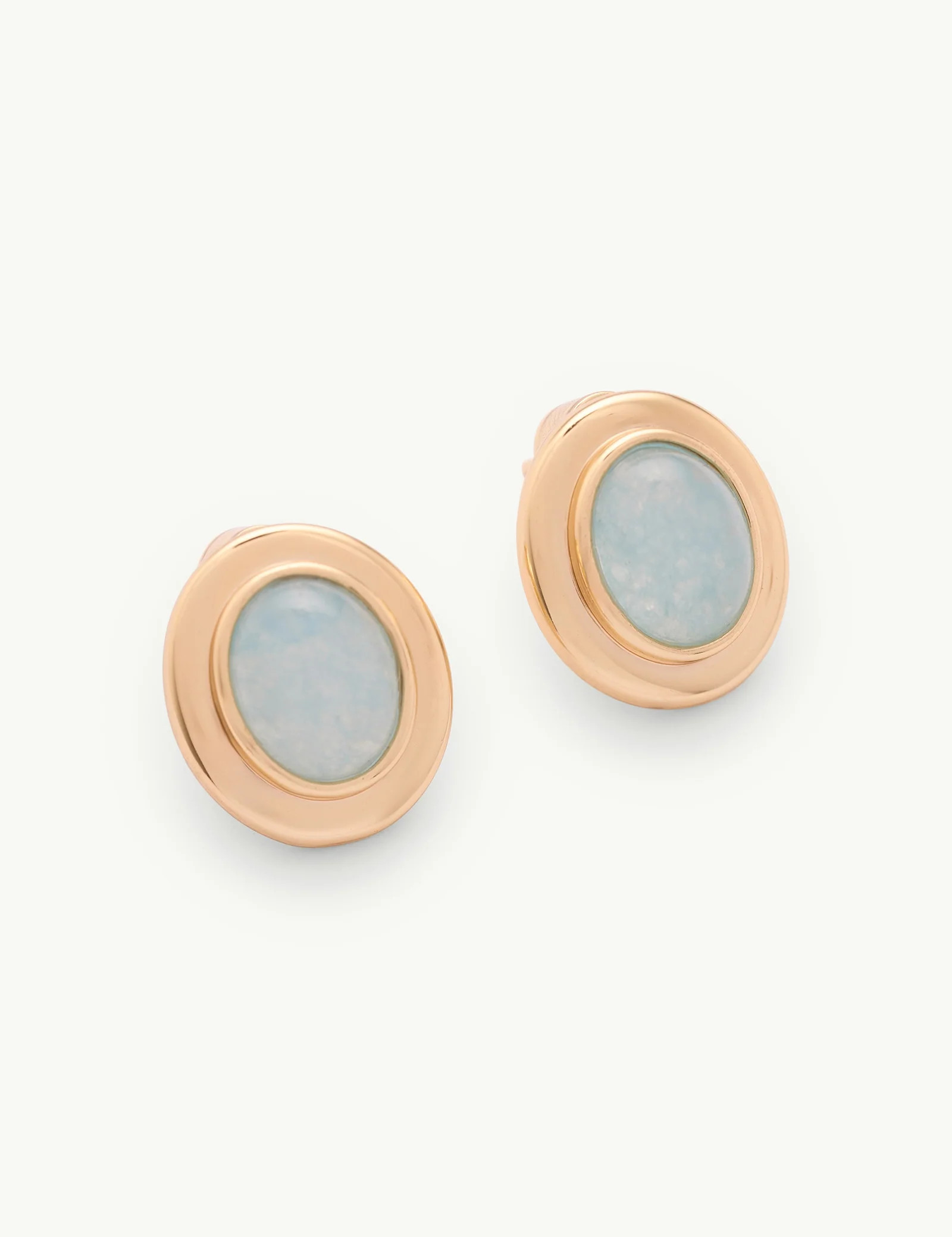 Gold Oval Blue Stone Earrings | Nobody's Child