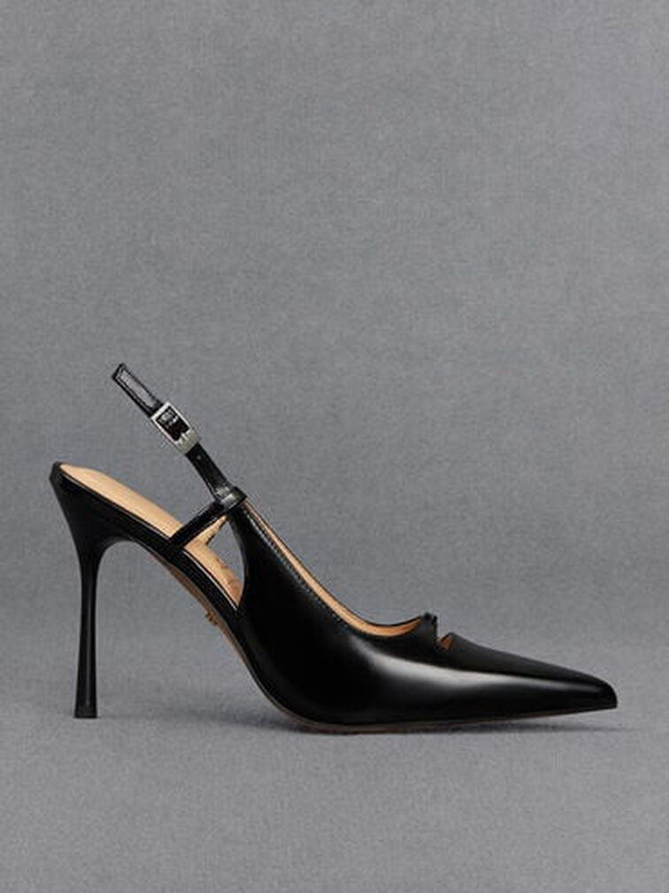 Leather Pointed-Toe Slingback Pumps - Black Box | Charles & Keith US