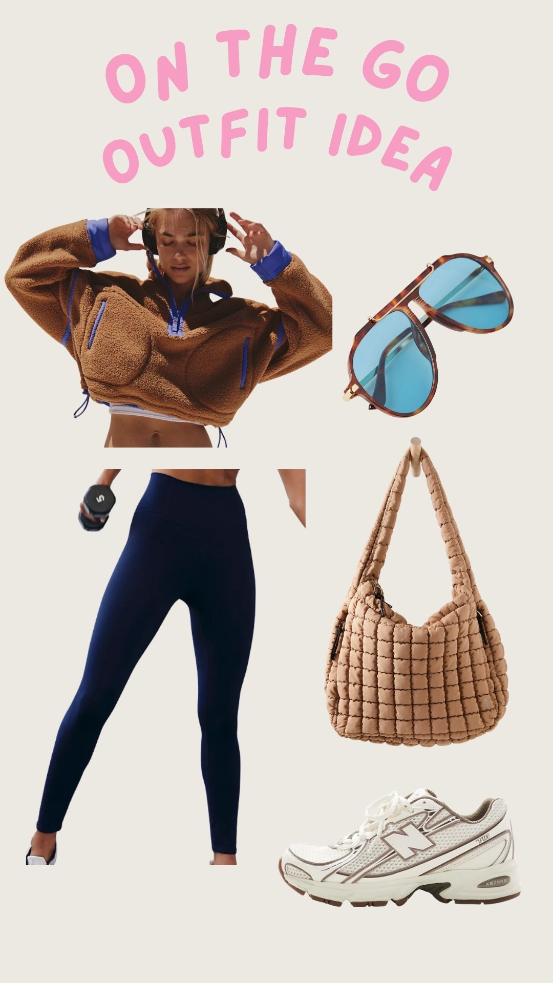 On the go. Outfit idea. Outfit inspiration. Trending. Leggings. Fleece jacket. Sunglasses. Quilted puffer bag. Sneaker. Trending. Best sellers. Viral  

#LTKFindsUnder50 #LTKSeasonal #LTKFindsUnder100