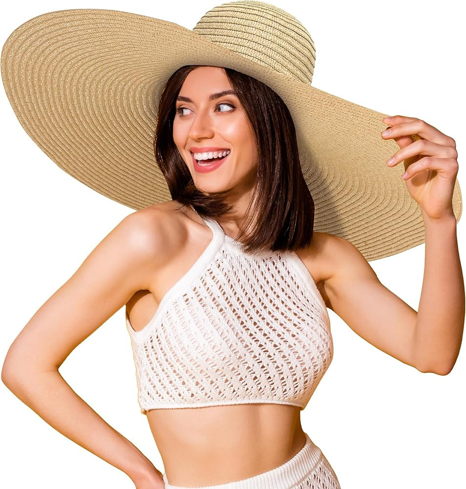 Oversized Sun Straw Hat for Women, UPF 50+ Floppy Wide Brim Summer Hat, Foldable Roll Up Travel H... | Amazon (US)