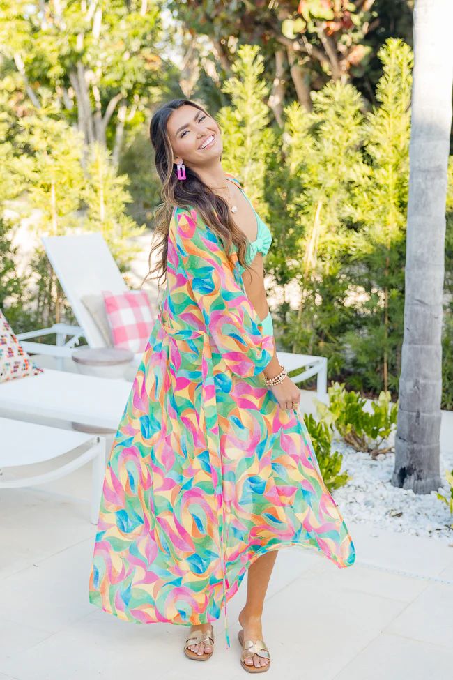 Eyes On Paradise in Kaleidoscope Dreams Belted Kimono Cover Up | Pink Lily