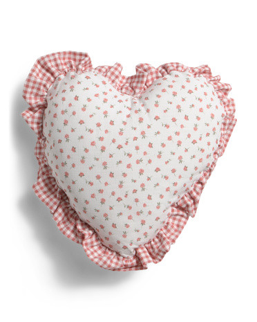 16x16 Sweet Rose Buds Gingham Ruffle Heart Pillow | TJ Maxx