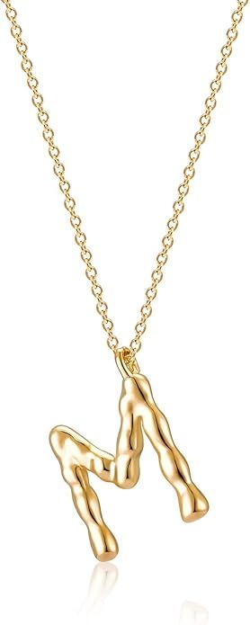 Mevecco Gold Dainty Initial Necklace 18K Gold Plated Large Big Letters Pendant Necklace Hammered ... | Amazon (US)