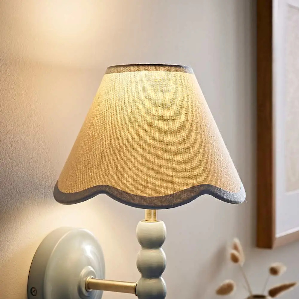 Baby Blue ValueLights Florie Natural Linen Tapered Scalloped Pastel Trim Mini Lamp Shade | Debenh... | Debenhams UK
