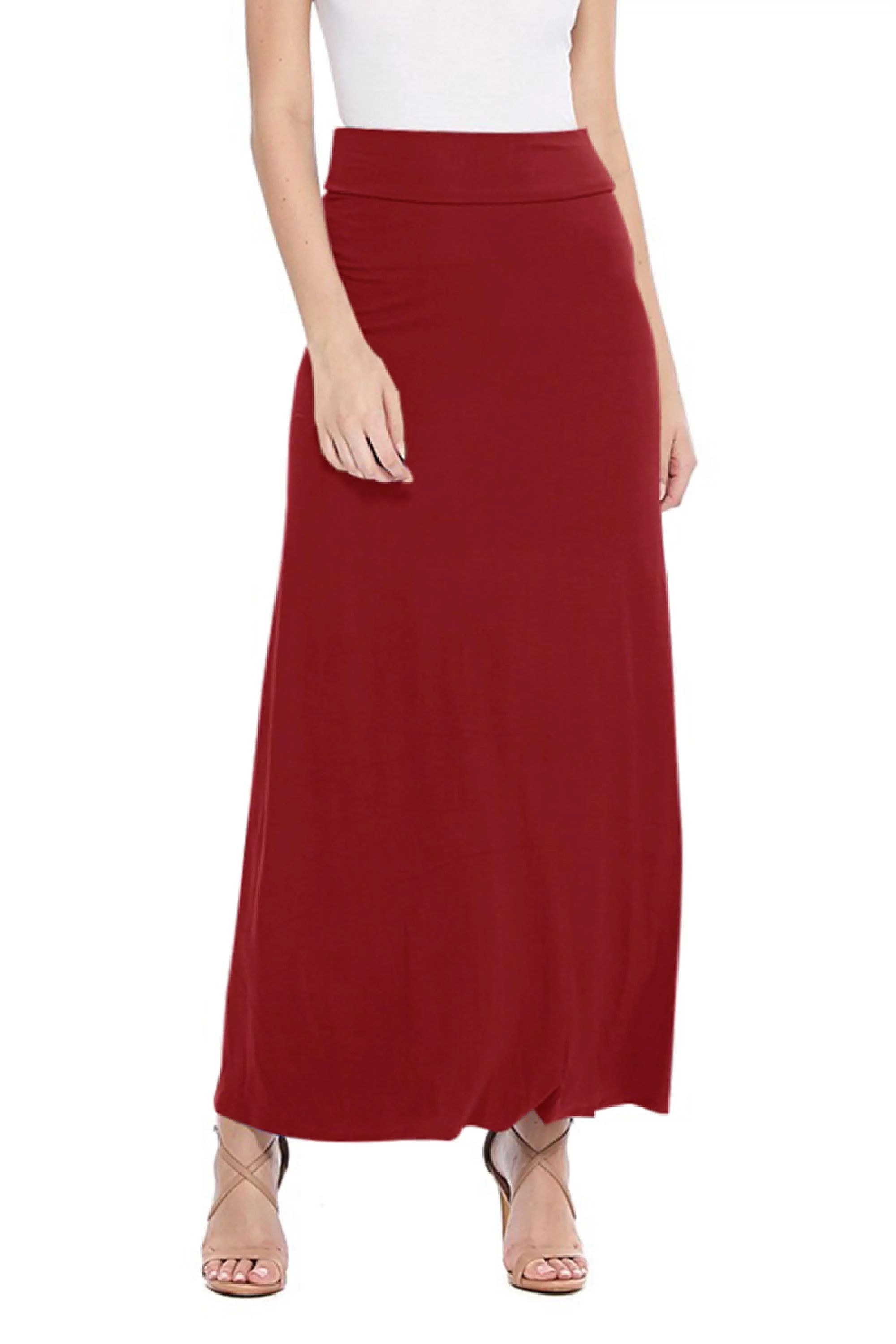 Women's Basic Casual High Waist Foldable Waistband Solid Maxi Skirt S-3XL | Walmart (US)