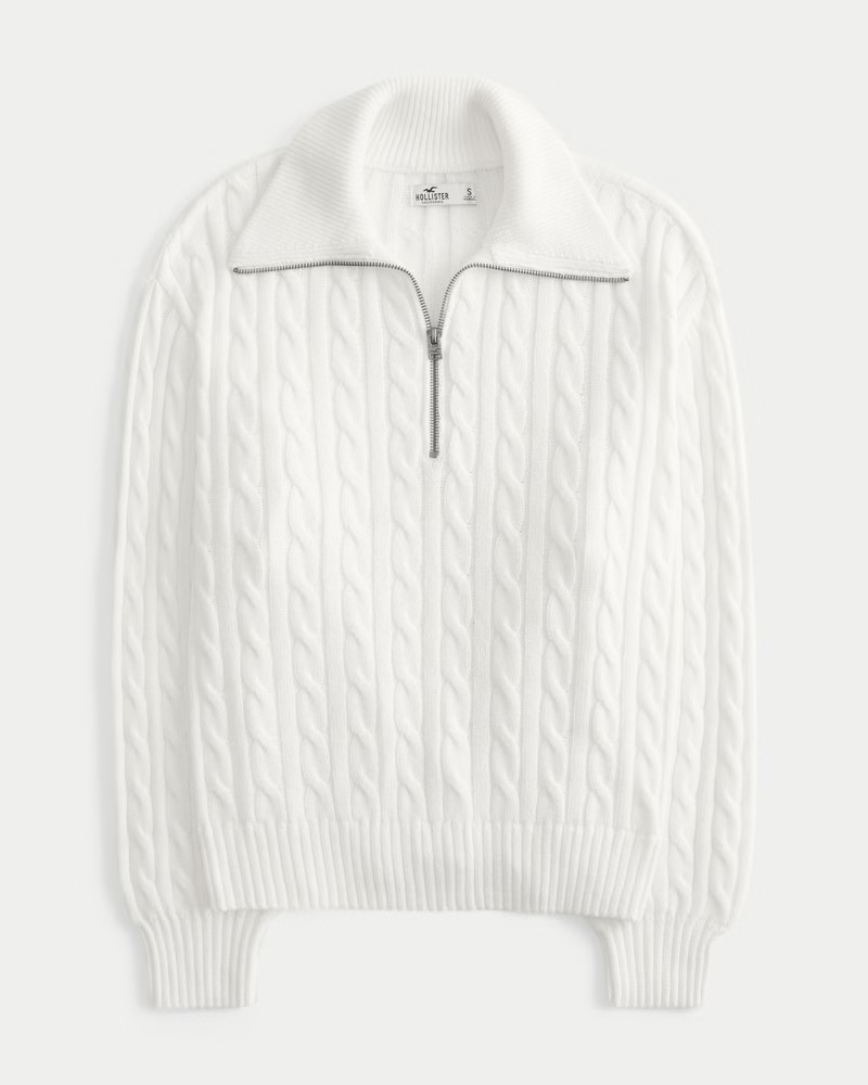 Oversized Cable-Knit Half-Zip Sweater | Hollister (US)