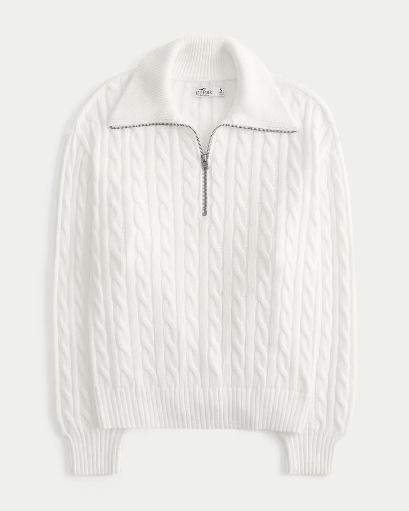 Oversized Cable-Knit Half-Zip Sweater | Hollister (US)