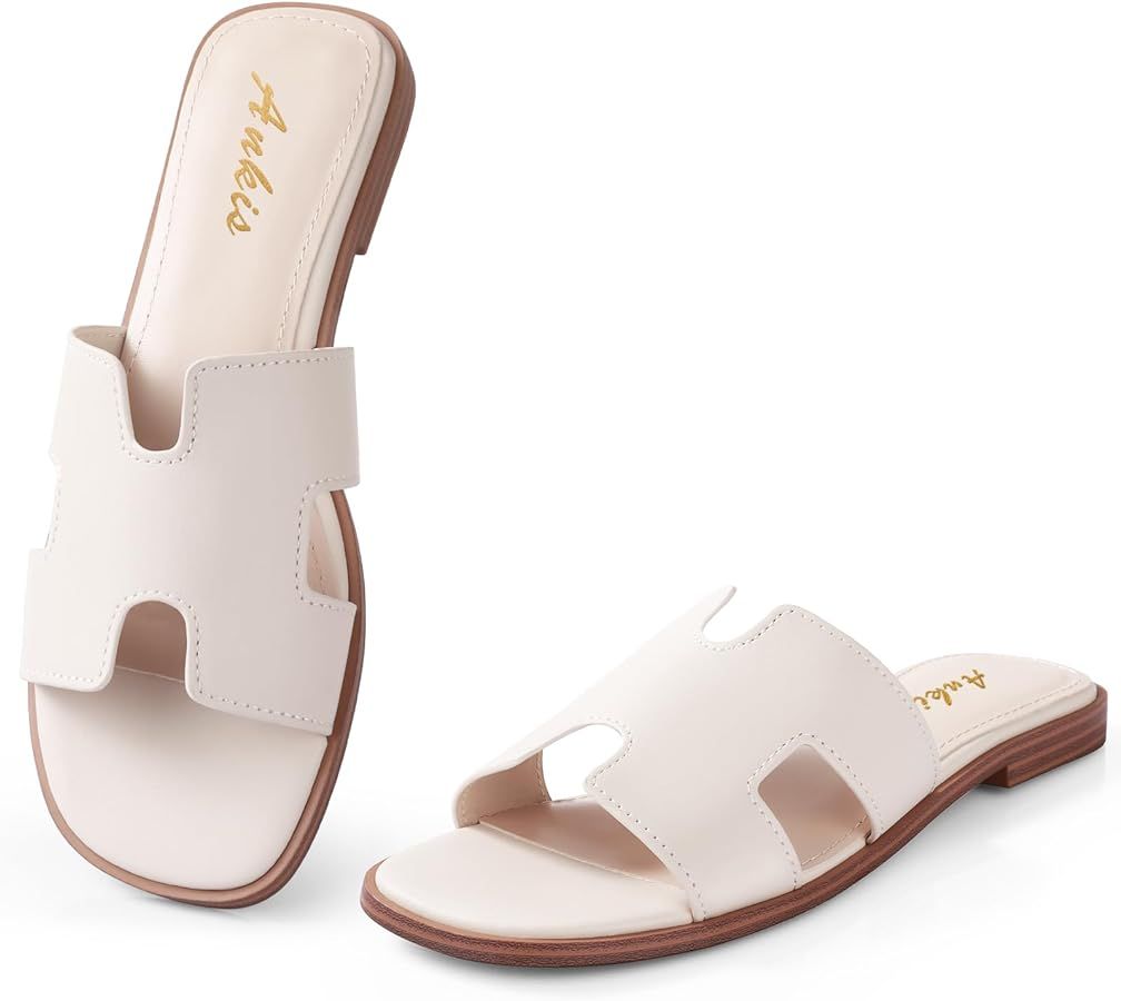 Ankis Black Brown White Biege Gold Women's Flat Sandals Comfortable Women's Slide Sandals Fashion... | Amazon (US)
