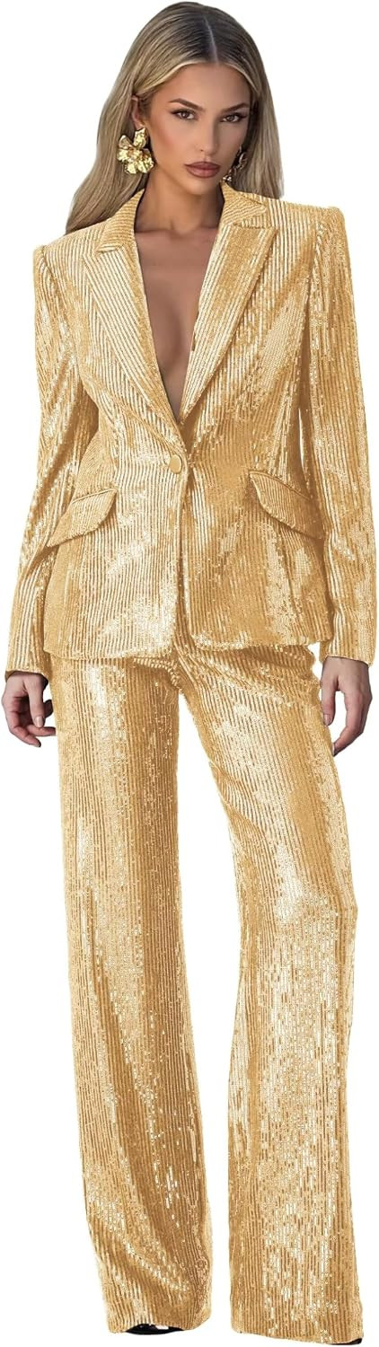 Sequin Pant Suits for Women 2 Piece Glitter Sparkly Womens Suit | Amazon (US)