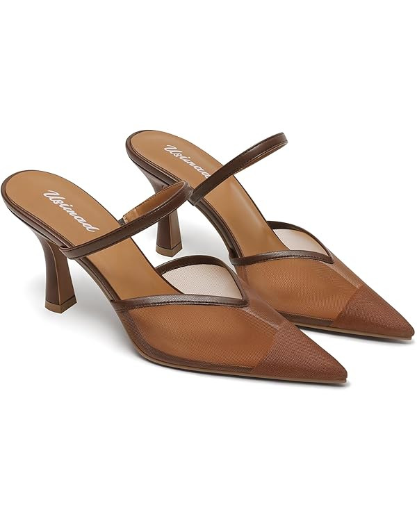 USIMAD Women's Mesh Mule Heels with Memory Foam Insole Pointy Toe Arch Support | Amazon (US)