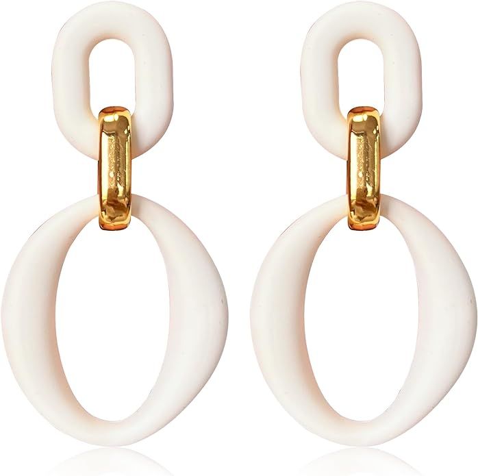 Neon Acrylic oval Earrings Fashion Acrylic Oval Link Hoop Statement Drop Earrings for Women girls | Amazon (US)