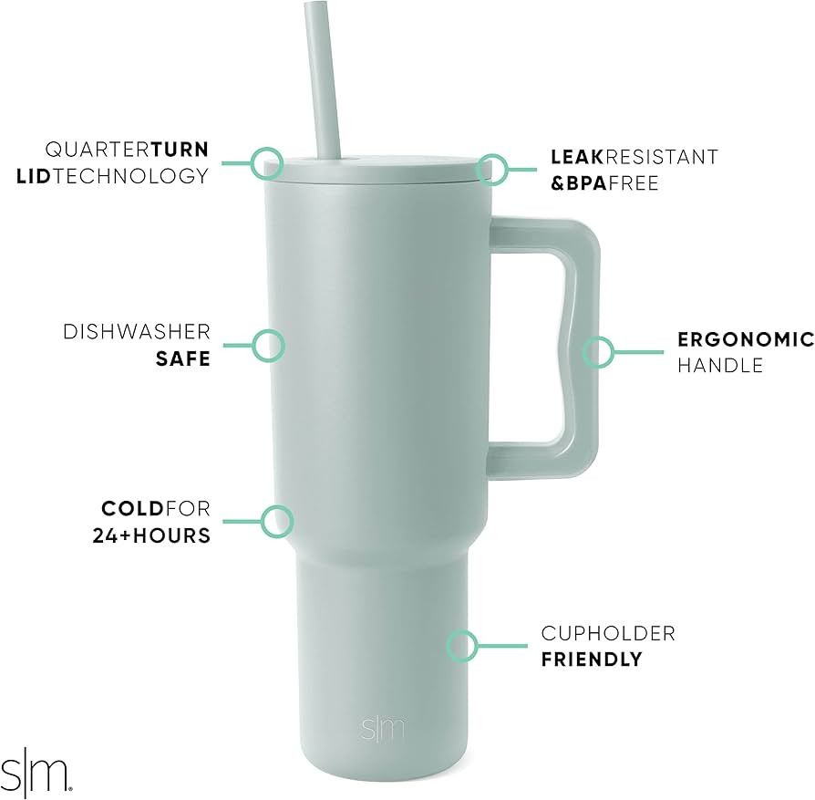 Simple Modern 40 oz Tumbler with Handle and Straw Lid | Insulated Reusable Stainless Steel Water ... | Amazon (US)