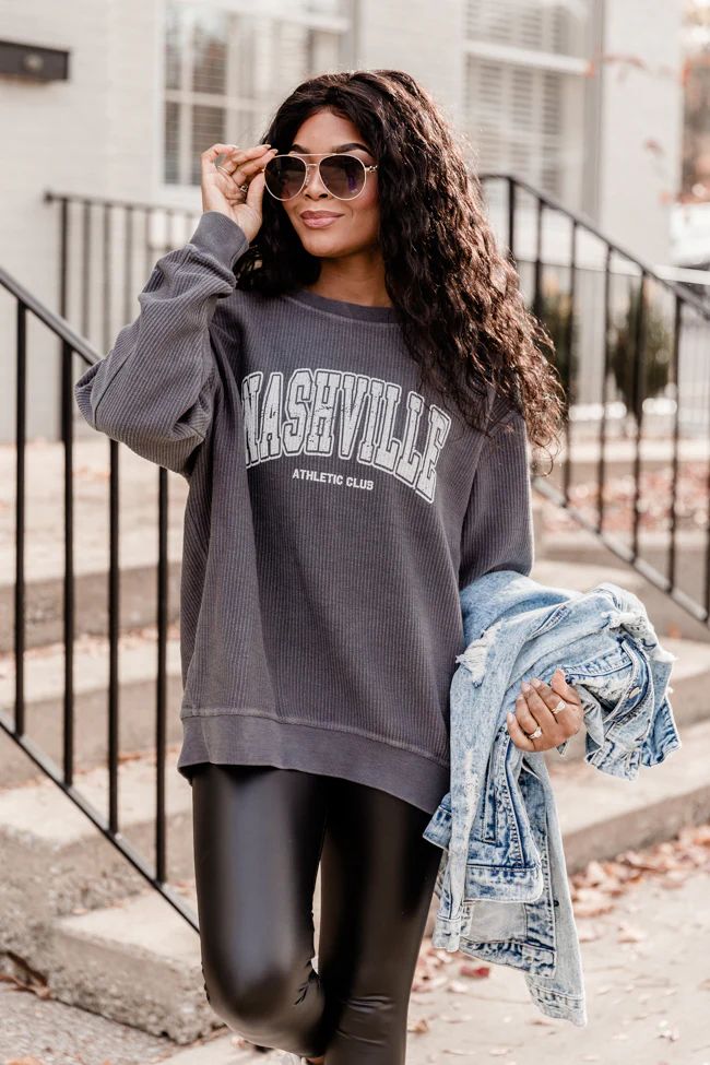 Nashville Athletic Club Charcoal Corded Graphic Sweatshirt SALE | Pink Lily