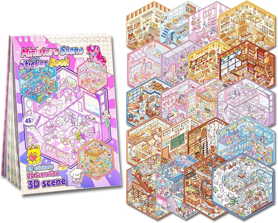 20 Sets 3D Sticker Scenes for Kids, Create Your Own Scene Sticker Book, Cute Kawaii Mini 3D Scene... | Amazon (US)