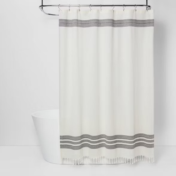 Striped Fringe Shower Curtain Off-White - Threshold™ | Target