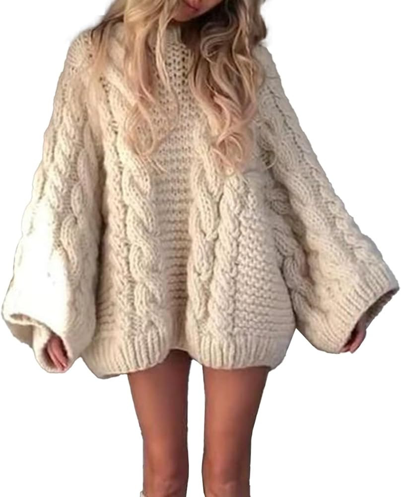 Unybwonn Women Oversized Chunky Cable Knit Sweater Loose Long Sleeves Crewneck Pullover Sweaters ... | Amazon (US)