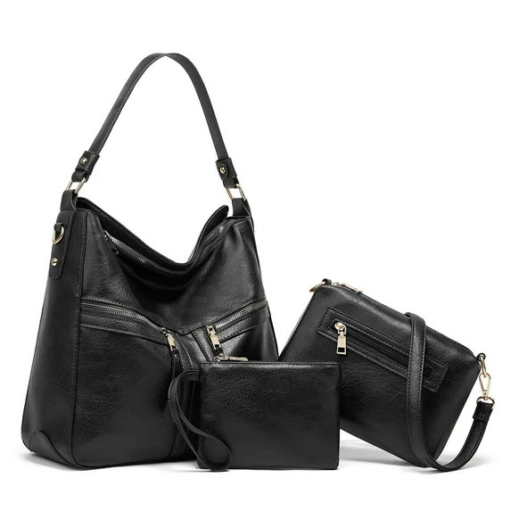 Sendfen Women's Leather Hobo Bag with Wristlets Crossbody bag, Brown, 3-Piece | Walmart (US)