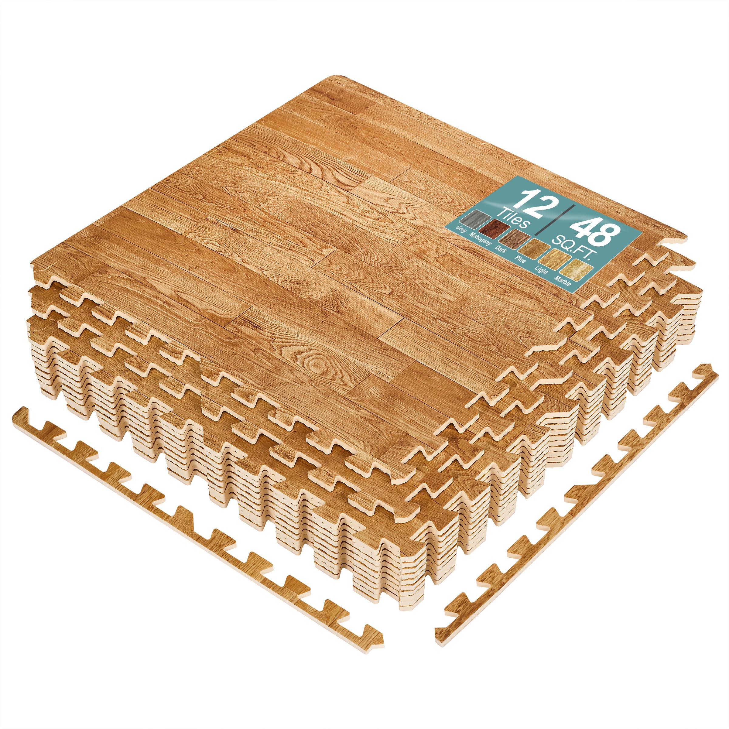 Sorbus 48Sq. Ft. Wood Grain Floor Tiles Foam Mat EVA Interlocking Mats Tile 3/8-Inch Thick Floori... | Amazon (US)