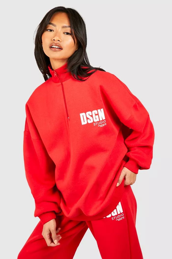 Dsgn Studio Text Print Slogan Half Zip Oversized Sweatshirt | boohoo (US & Canada)
