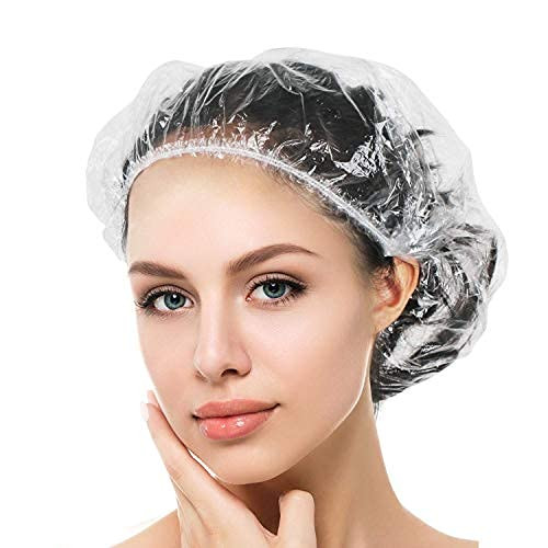 Auban Disposable Shower Cap, 100 PCS Hair Cap Thickening Clear Plastic Waterproof Bath Caps for Hair Treatment, Spa Salon Hotel and Home Use, Portable Travel(17.3) | Amazon (US)