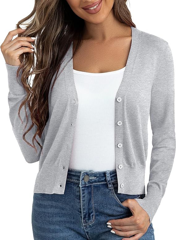 Ahlaray Women's Cropped Cardigans Sweaters Button Down Open Front Bolero Shrugs for Dresses, S-XL | Amazon (US)