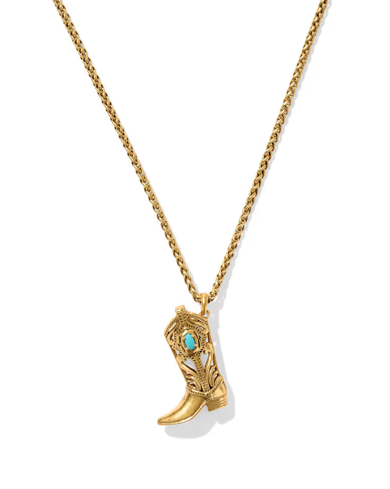 Beau Boot Vintage Gold Small Long Pendant Necklace in Variegated Turquoise Magnesite | Kendra Scott